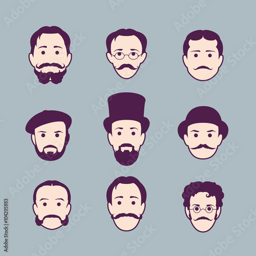 Retro Collection of diverse male faces.