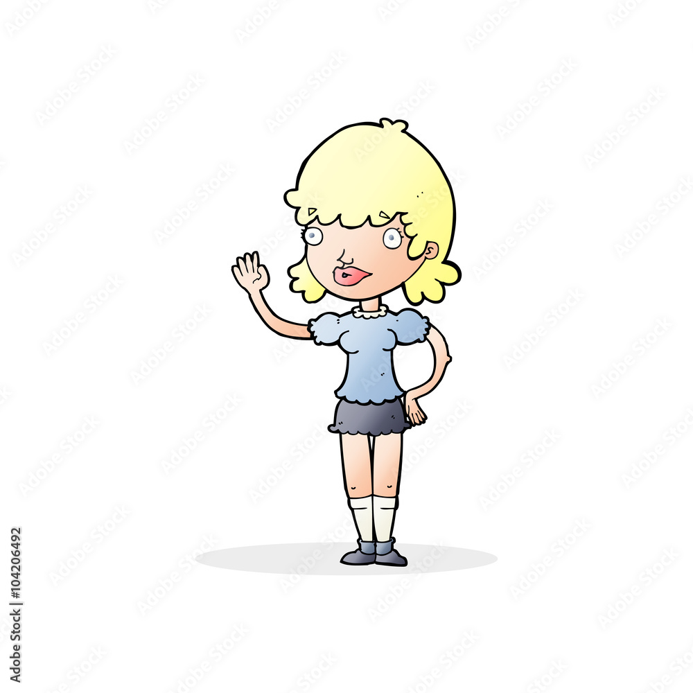 cartoon waving woman cartoon waving woman