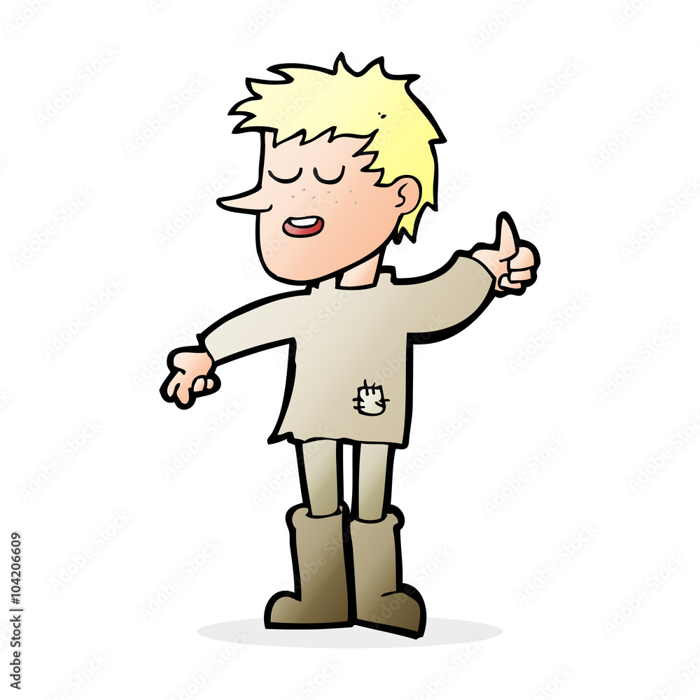 cartoon poor boy with positive attitude