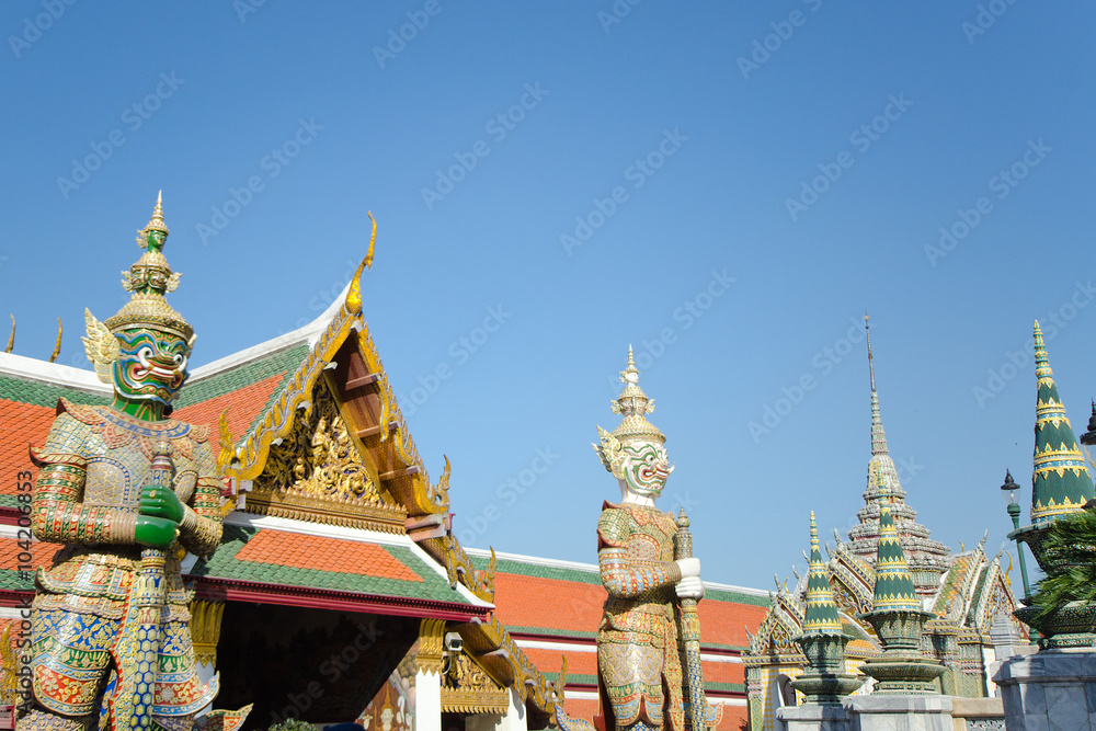 Thai Architecture, Demon Guardian at Wat Phra Kaew, Grand Palace, Bangkok, Thailand