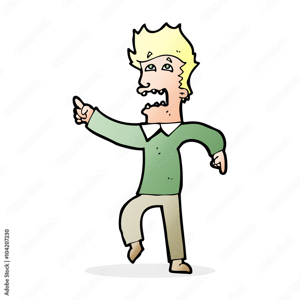 cartoon frightened man pointing