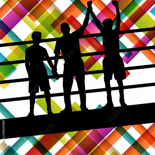 Boxing young and active men in abstract vector sport concept bac