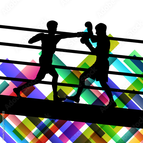 Boxing young and active men in abstract vector sport concept bac