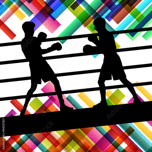 Boxing young and active men in abstract vector sport concept bac