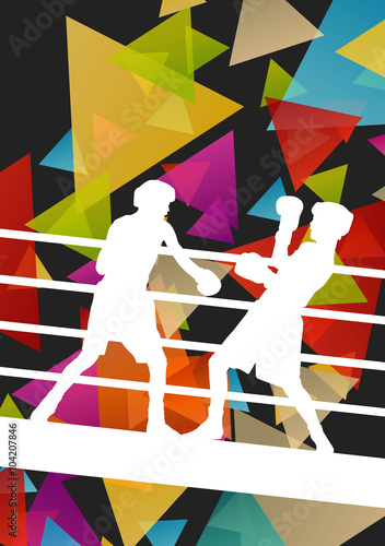 Boxing young and active men in abstract vector sport concept bac