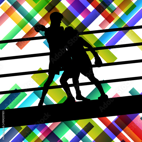Boxing young and active men in abstract vector sport concept bac