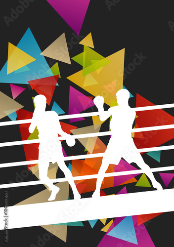 Boxing young and active men in abstract vector sport concept bac