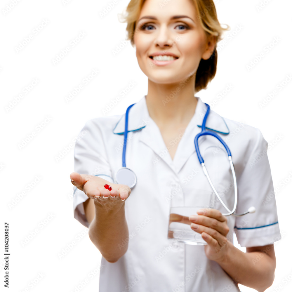 Woman doctor standing on white background Woman doctor standing on white background