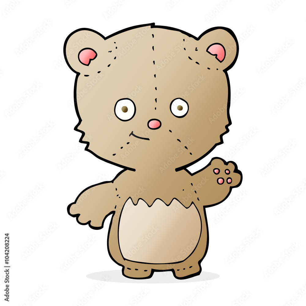 Fototapeta premium cartoon little teddy bear waving