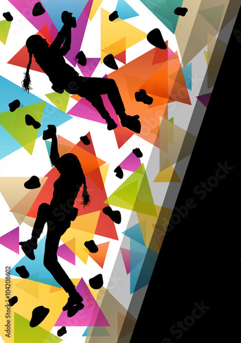 Children girl silhouettes on climbing wall in active and healthy