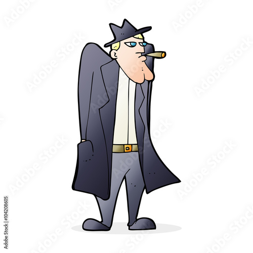 cartoon man in hat and trench coat