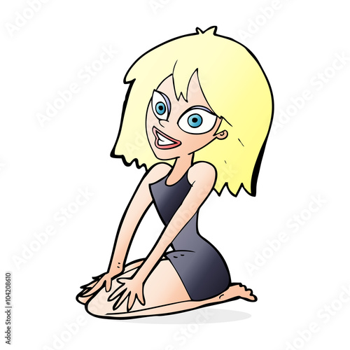 cartoon happy woman in dress