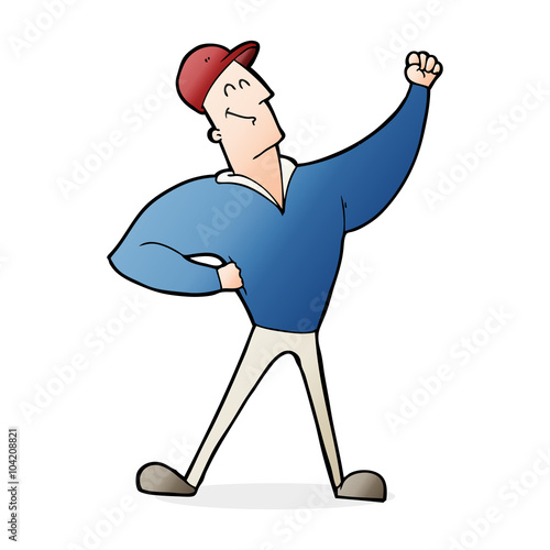 cartoon man striking heroic pose