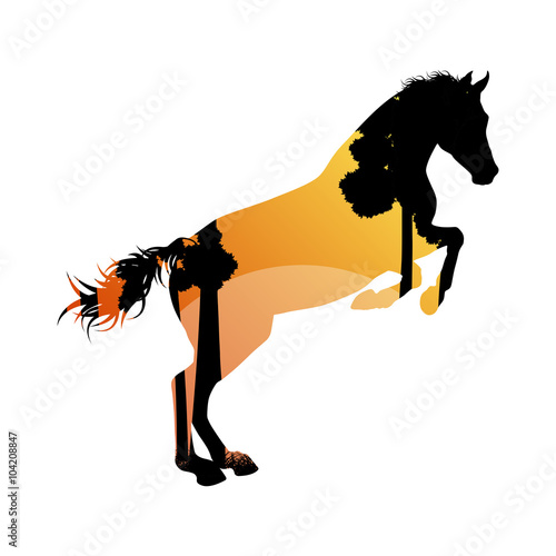 Wild horse silhouette made of abstract background forest landsca