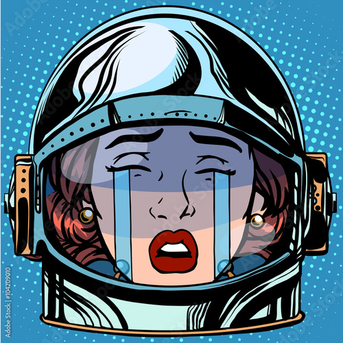 emoticon cry Emoji face woman astronaut retro