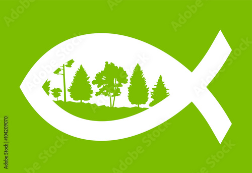 Christian fish green abstract vector background concept illustra