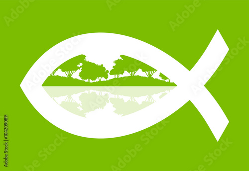 Christian fish green abstract vector background concept illustra