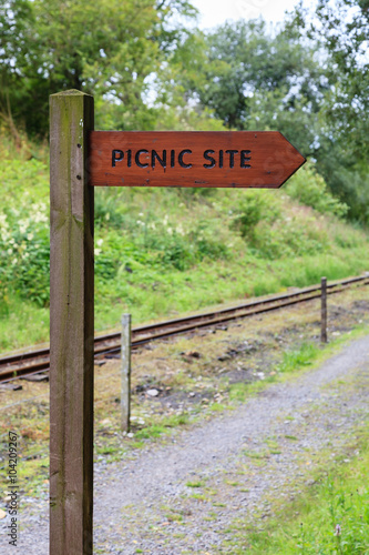 Picnic Site.  A sign to the Picnic Site on the South Tynedale railway, a narrow gauge preserved railway in Northern England.