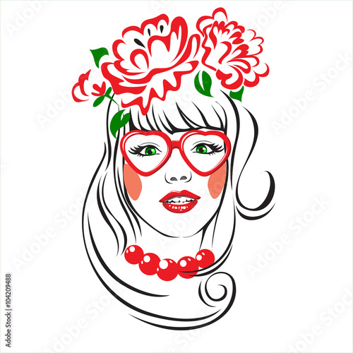 girl in a wreath of red flowers