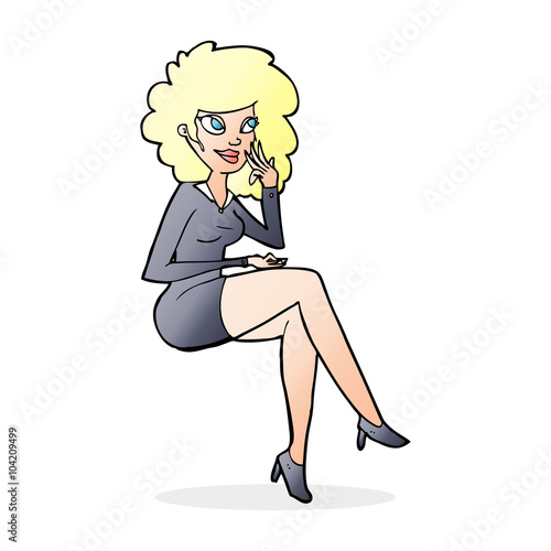 cartoon office woman sitting