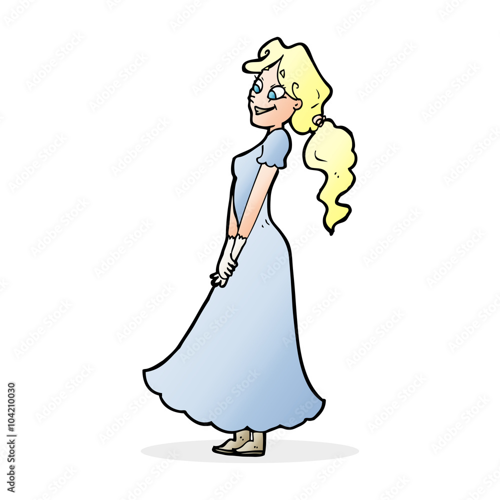 cartoon pretty woman in dress