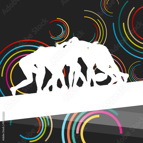 Rugby players young active women healthy sport silhouettes vecto
