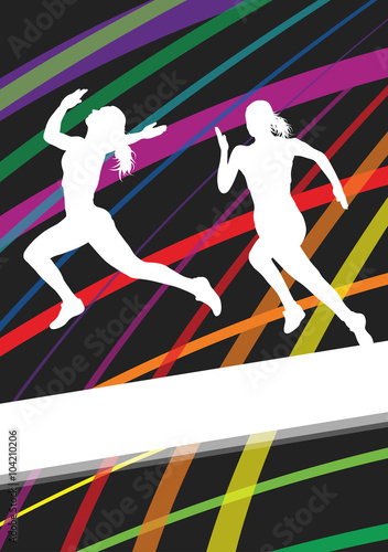 Running and jumping woman young active and healthy sport silhoue