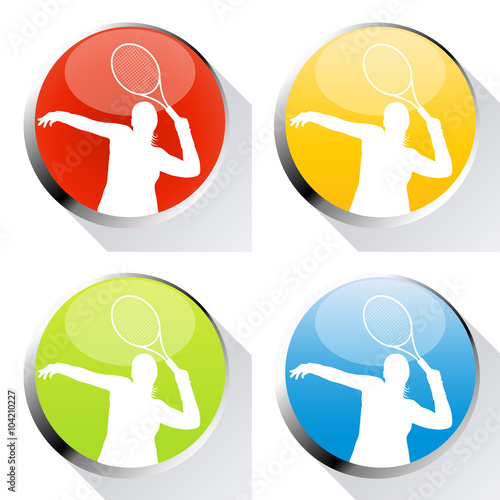 Tennis player woman web icon or badge vector background