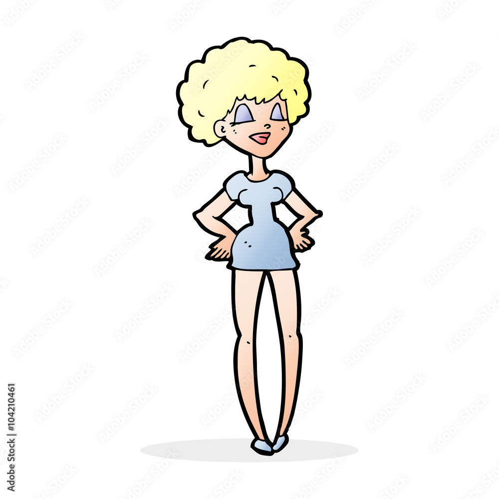 cartoon happy woman with hands on hips cartoon happy woman with hands on hips