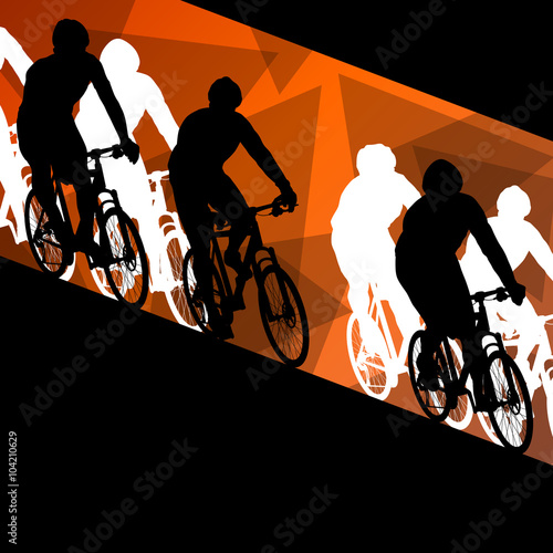 Active healthy men cyclists bicycle riders in abstract sport lan