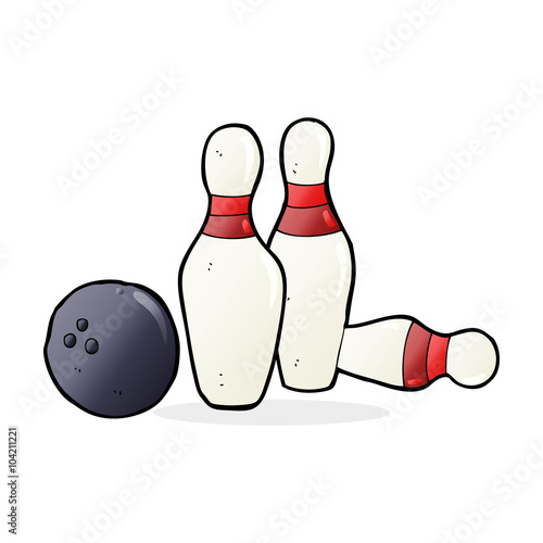 cartoon bowling ball and skittles