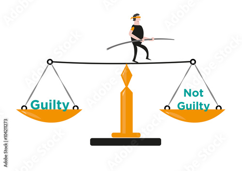 A Man In Balances Himself In A Justice Scale With Guilty And Not Guilty Texts Editable Clip Art Stock Vector Adobe Stock