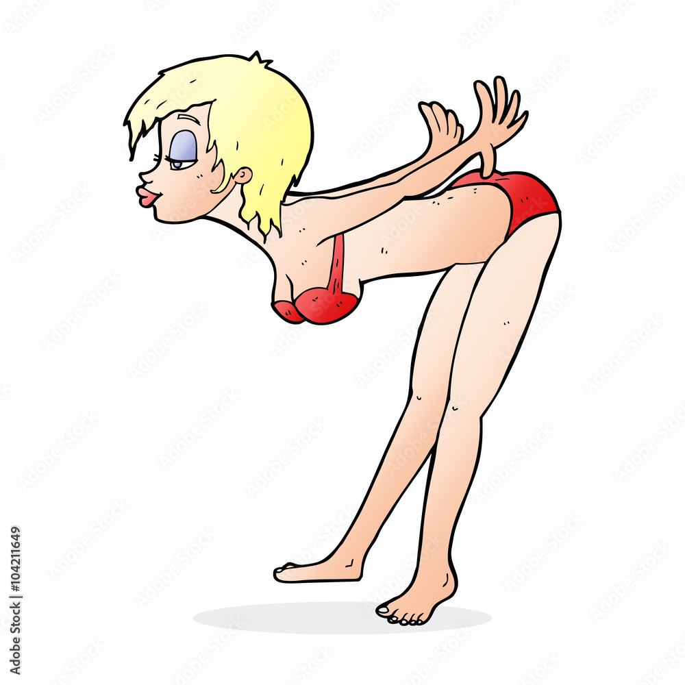 Naklejka premium cartoon pin up girl in bikini