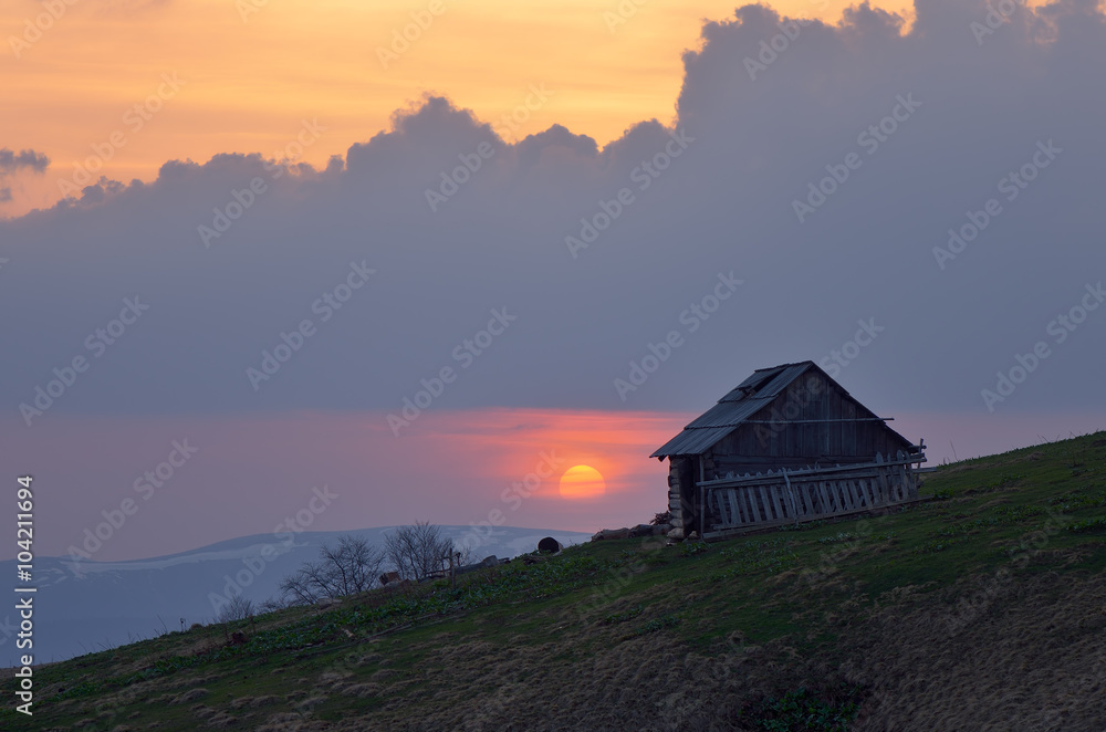 Wooden house on hill