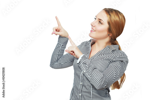 business woman pointing photo