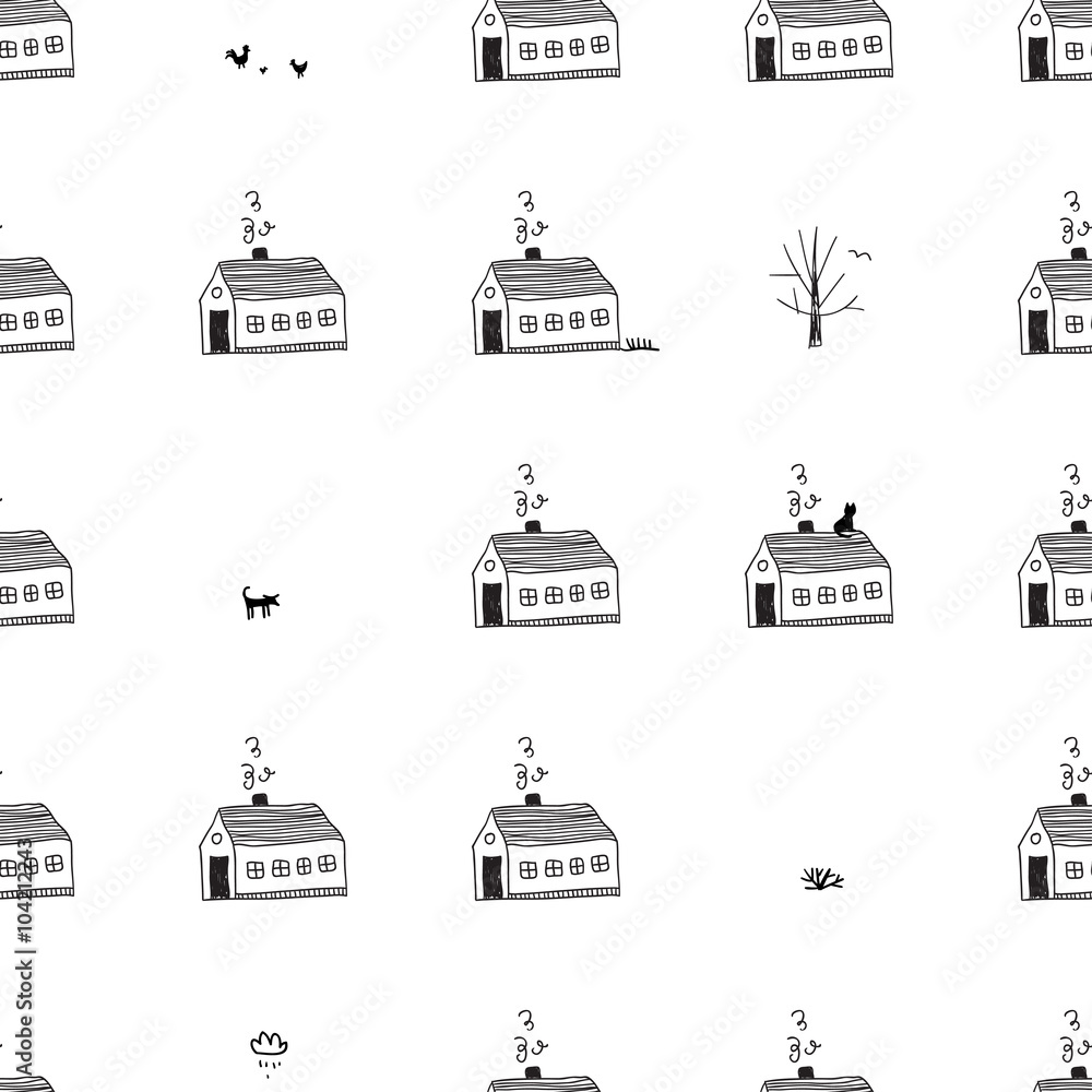 Vector seamless pattern with houses and city life Vector seamless pattern with houses and city life
