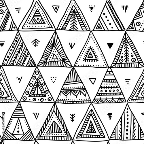 Vector seamless pattern with hand-drawn ethnic tribal style tria