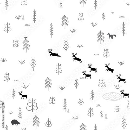 Vector seamless pattern with wild forest life
