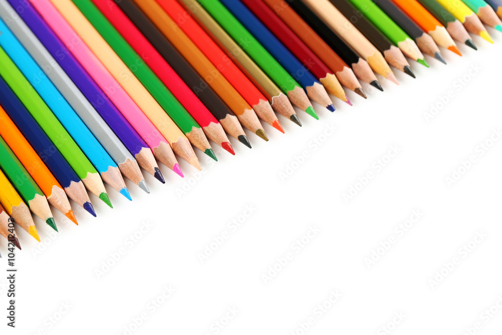 Drawing colourful pencils on a white background, close up Drawing colourful pencils on a white background, close up