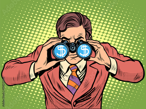 Financial monitoring of currency dollar businessman binoculars