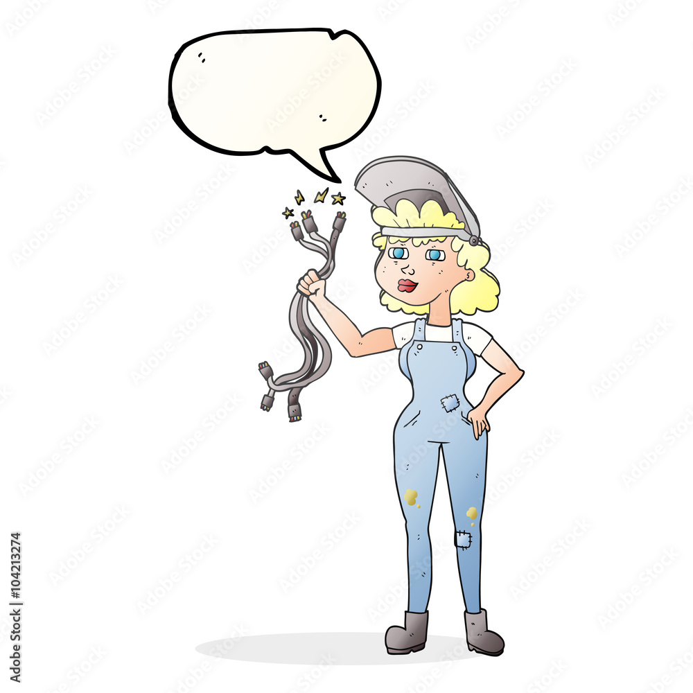 Fototapeta premium speech bubble cartoon electrician woman