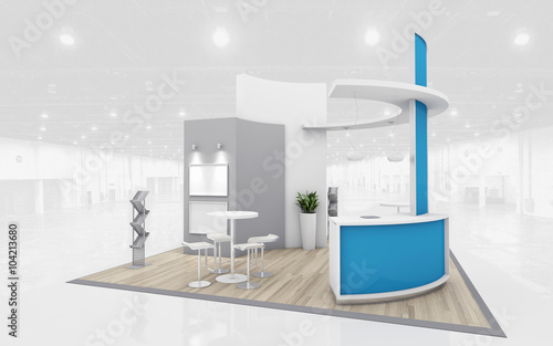 Blue and Grey Exhibition Stand 3d Rendering
