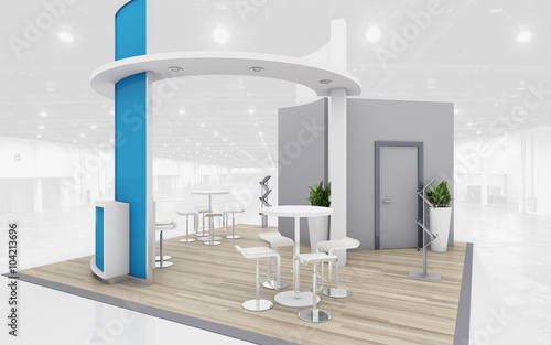 Blue and Grey Exhibition Stand 3d Rendering