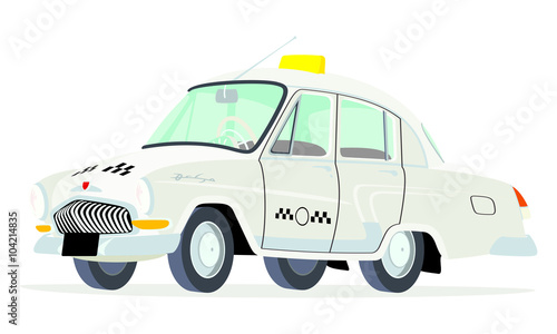 Caricatura GAZ Volga M21 taxi  Rusia blanco vista frontal y lateral