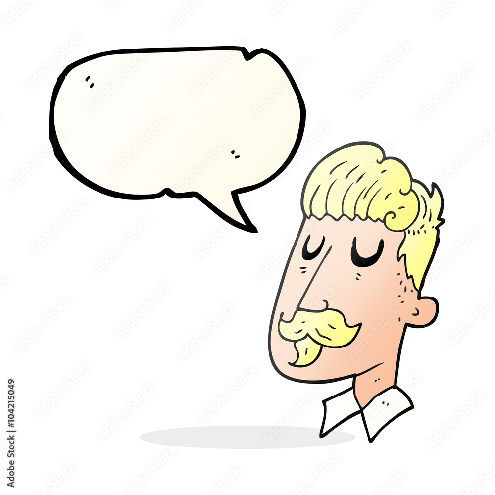 speech bubble cartoon man with mustache