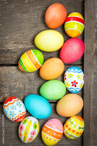 Easter eggs on wooden