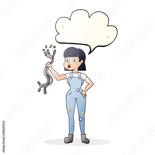 speech bubble cartoon female electrician
