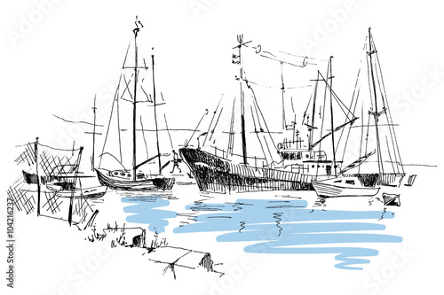 hand drawn landscapes with seaside view
