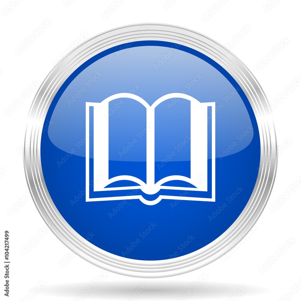 book blue silver metallic metallic chrome web circle glossy icon
