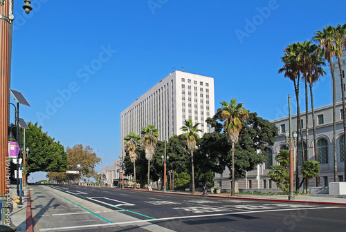 Empty street in the area of Civic Center of Los Angeles. USA. © marimarkina